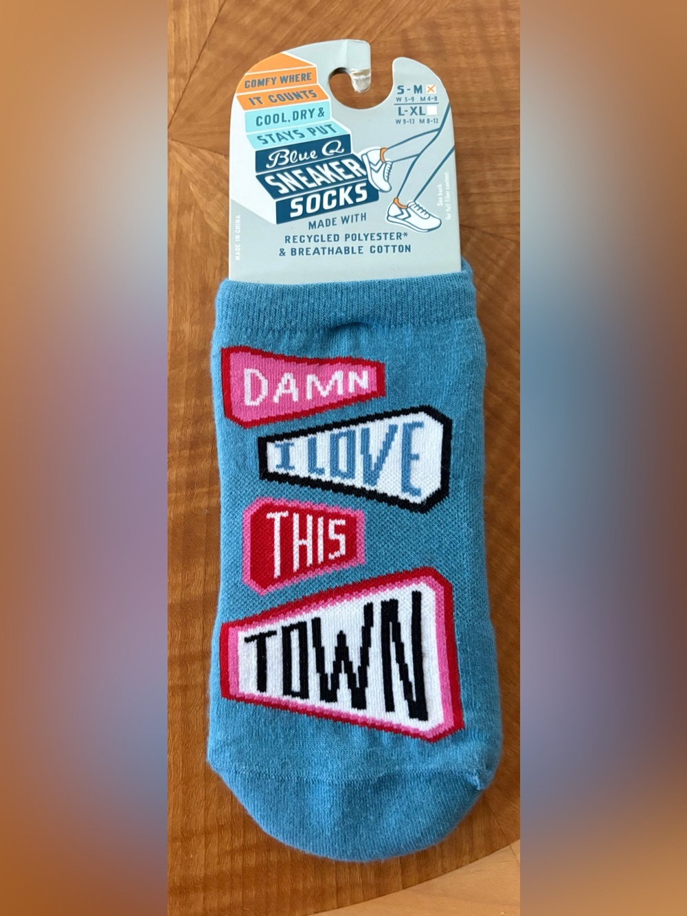 BlueQ Novelty Socks with Pink & White Graphic Text